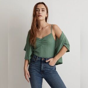 Madewell Crinkled Ruched-Front Cami Tank Top, Trellis Green | Sz XL
